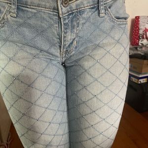 Hollister light wash stitching design embellished rhinestone skinny jeans size 5